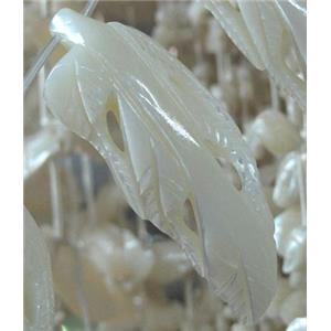white mother of pearl bead, leaves, approx 17x60mm