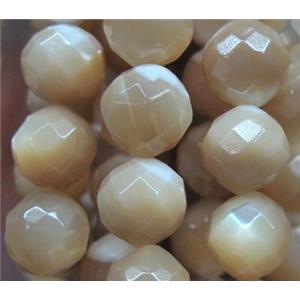 mother of pearl bead, faceted round, approx 4mm dia