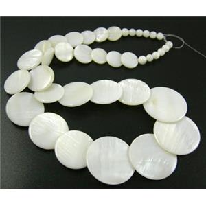 17 inches of freshwater shell necklace, white, big bead: 30mm dia, small:5.5mm dia