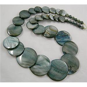 17 inches of freshwater shell necklace, grey, big bead: 30mm dia, small:5.5mm dia