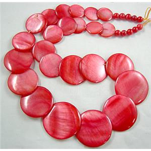 17 inches of freshwater shell necklace, red, big bead:30mm dia, small: 5.5mm dia