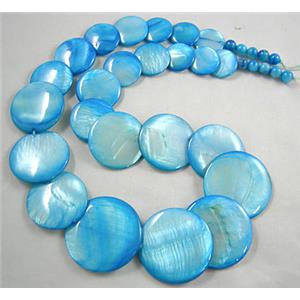 17 inches of freshwater shell necklace, aqua, big beads:30mm dia, small:5.5mm dia