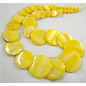 17 inches of freshwater shell necklace, yellow, big beads:30mm dia, small 5.5mm dia