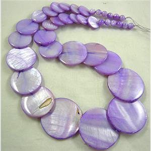 17 inches of freshwater shell necklace, lavender, big bead: 30mm dia, small:5.5mm dia