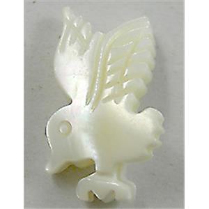 Mother of Pearl pendant, carved, eagle, white, 13x22mm