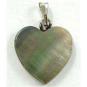 Mother of Pearl pendant, heart, black, 14mm dia