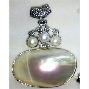 Mother of Pearl, Pendant, white, 50x30mm, 65mm length, 8mm dia