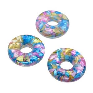 Shell donut pendant, multicolor, approx 20mm