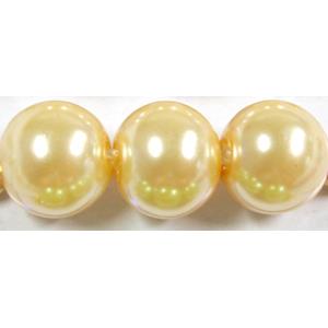 Pearlized Shell Beads, round, yellow, 8mm dia, 48pcs per st