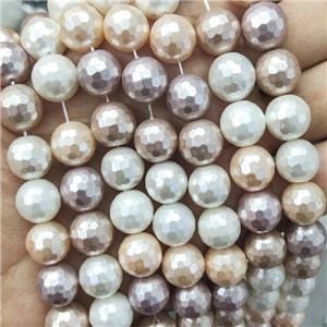 pearlized shell beads, faceted round, mixed color, 14mm dia, 28pcs per st