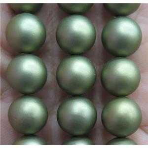 matte pearlized shell beads, round, green, approx 8mm dia