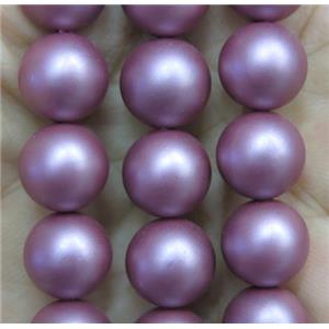 matte pearlized shell beads, round, purple, approx 12mm dia