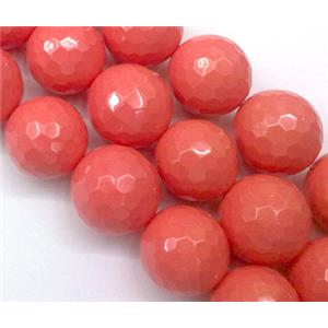 pearlized shell beads, faceted round, red, 14mm dia, 28pcs per st
