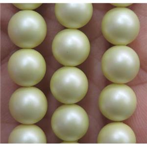 matte pearlized shell beads, round, yellow, approx 10mm dia