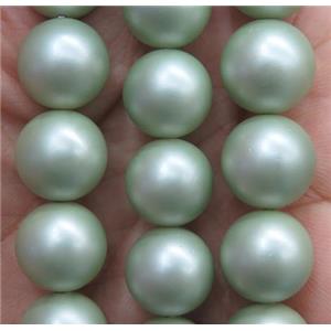 matte pearlized shell beads, round, green, approx 12mm dia