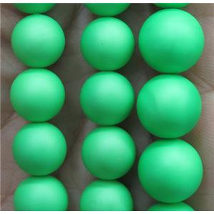 matte pearlized shell beads, round, green, approx 8mm dia