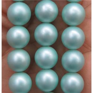 green matte pearlized shell beads, round, approx 8mm dia