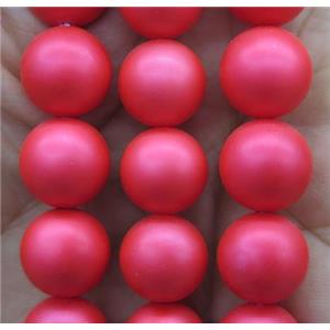red matte pearlized shell beads, round, approx 12mm dia