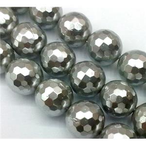 pearlized shell beads, faceted round, deep gray, 16mm dia, 25pcs per st