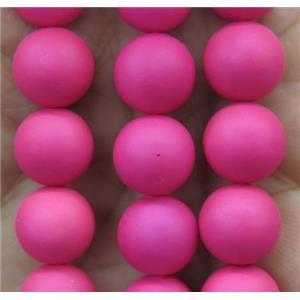 matte pearlized shell beads, round, hotpink, approx 6mm dia
