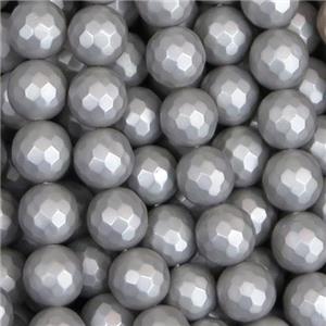 matte pearlized Shell Beads, silver gray, faceted round, approx 12mm dia