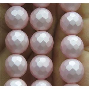 pink matte pearlized shell beads, faceted round, approx 12mm dia