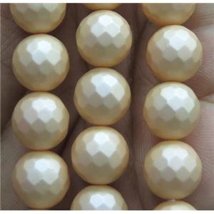 yellow matte pearlized shell beads, faceted round, approx 6mm dia