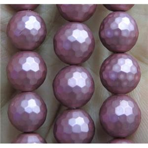 purple matte pearlized shell beads, faceted round, approx 10mm dia
