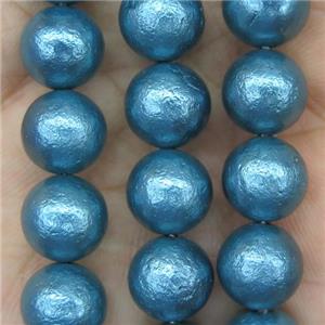 round teal Pearlized Shell beads, rough, approx 8mm dia
