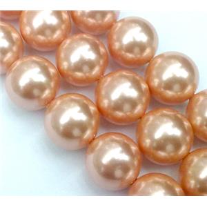 pearlized shell beads, round, rose-pink, 18mm dia, 22pcs per st
