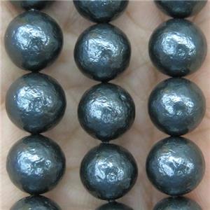round Pearlized Shell Beads, rough, darkgreen, approx 6mm dia