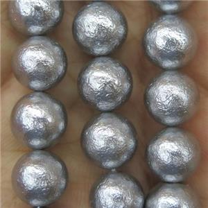 round Pearlized Shell Beads, rough, gray, approx 10mm dia