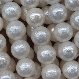 round Pearlized Shell Beads, rough, white, approx 12mm dia