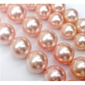 pearlized shell beads, round, pink, 14mm dia, 28pcs per st