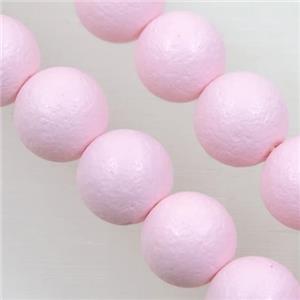 round matte pink pearlized shell beads, approx 12mm dia