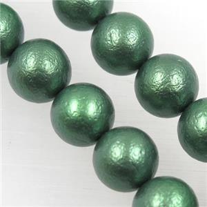 round matte peacockgreen pearlized shell beads, approx 6mm dia