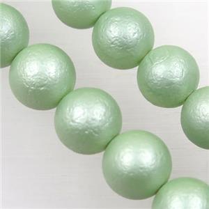 round matte spring-green pearlized shell beads, approx 12mm dia