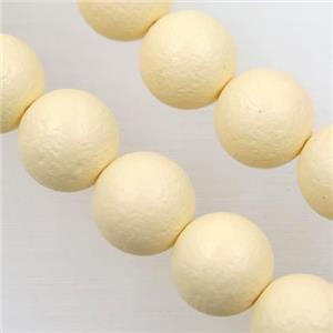 round matte yellow pearlized shell beads, approx 8mm dia