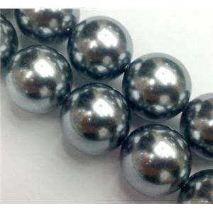 pearlized shell beads, round, deep-grey, 6mm dia, 66pcs per st