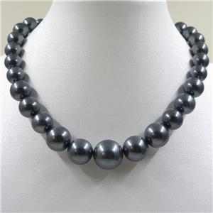 black Pearlized Shell graduated Beads, round, approx 8-16mm