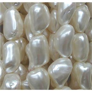 Pearlized Shell Beads, freeform, white, approx 10-16mm, 15.5 inches
