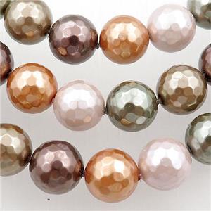 pearlized shell beads, faceted round, mixed color, approx 12mm dia