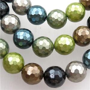 Pearlized Shell Beads Faceted Round Mixed Color, approx 12mm dia
