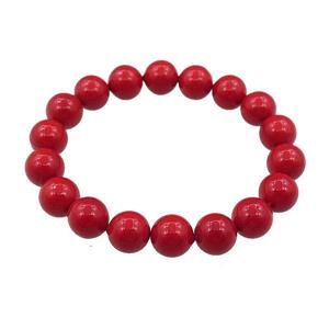 pearlized shell bracelet, red, approx 10mm dia