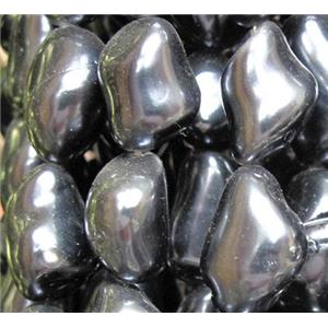 Pearlized Shell Beads, freeform, black, approx 10-16mm, 15.5 inches