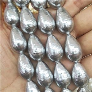 Baroque Style Pearlized Shell Teardrop Beads Gray, approx 16-25mm