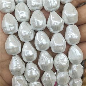 Baroque Style Pearlized Shell Teardrop Beads White, approx 18-22mm