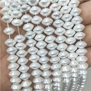 White Pearlized Shell Beads Rondelle, approx 6-10mm