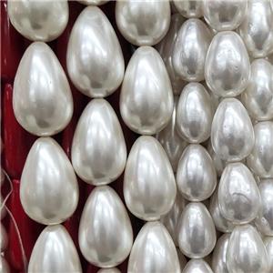 Cream White Pearlized Shell Teardrop Beads, approx 12-17mm