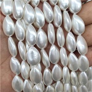 Cream White Pearlized Shell Teardrop Beads Flat, approx 12-18mm
